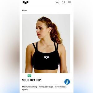 Arena Sports bra Black Size Medium Golf, Yoga, Swim, Training, Moisture Wicking